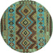 Round Machine Washable Oriental Light Blue Traditional Rug, wshcon1096lblu