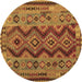 Round Machine Washable Oriental Brown Traditional Rug, wshcon1096brn