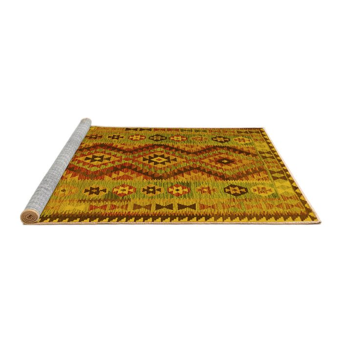 Sideview of Machine Washable Oriental Yellow Traditional Rug, wshcon1096yw