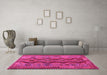 Machine Washable Oriental Pink Traditional Rug in a Living Room, wshcon1096pnk