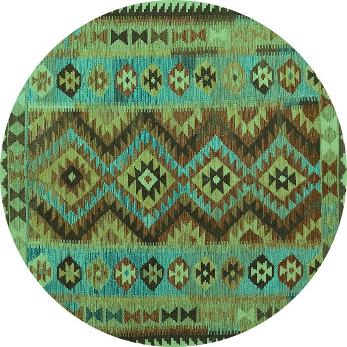 Round Machine Washable Oriental Turquoise Traditional Area Rugs, wshcon1096turq
