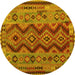 Round Machine Washable Oriental Yellow Traditional Rug, wshcon1096yw