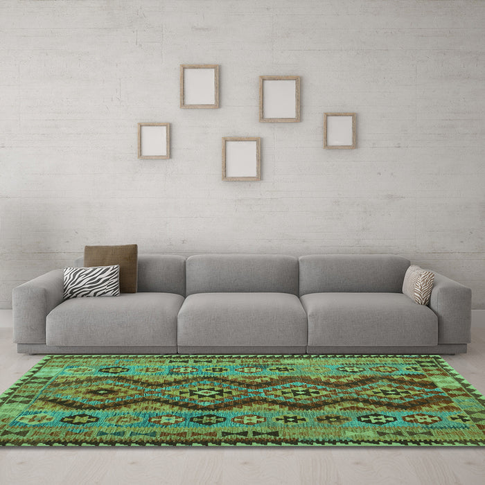 Machine Washable Oriental Turquoise Traditional Area Rugs in a Living Room,, wshcon1096turq