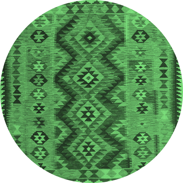 Round Machine Washable Oriental Emerald Green Traditional Area Rugs, wshcon1096emgrn