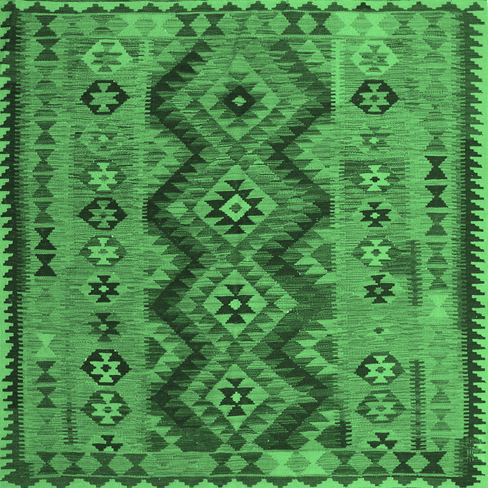 Square Machine Washable Oriental Emerald Green Traditional Area Rugs, wshcon1096emgrn