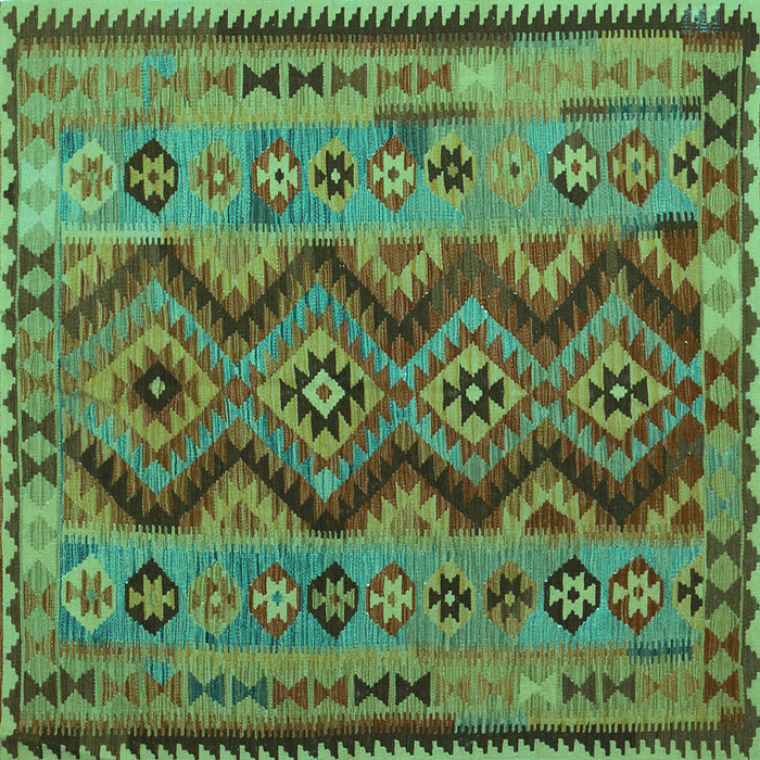 Square Machine Washable Oriental Turquoise Traditional Area Rugs, wshcon1096turq