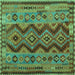 Square Machine Washable Oriental Turquoise Traditional Area Rugs, wshcon1096turq