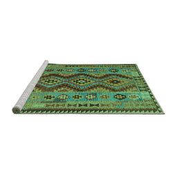 Sideview of Machine Washable Oriental Turquoise Traditional Area Rugs, wshcon1096turq