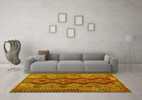 Machine Washable Oriental Yellow Traditional Rug, wshcon1096yw