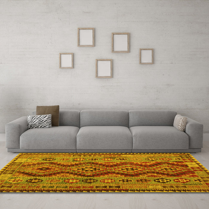 Machine Washable Oriental Yellow Traditional Rug in a Living Room, wshcon1096yw