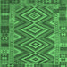 Square Machine Washable Southwestern Emerald Green Country Area Rugs, wshcon1097emgrn