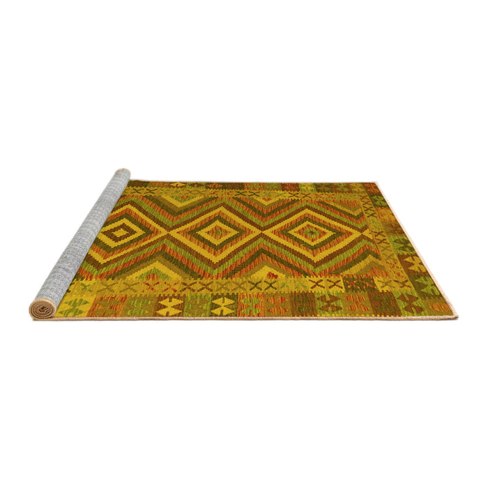 Sideview of Machine Washable Southwestern Yellow Country Rug, wshcon1097yw