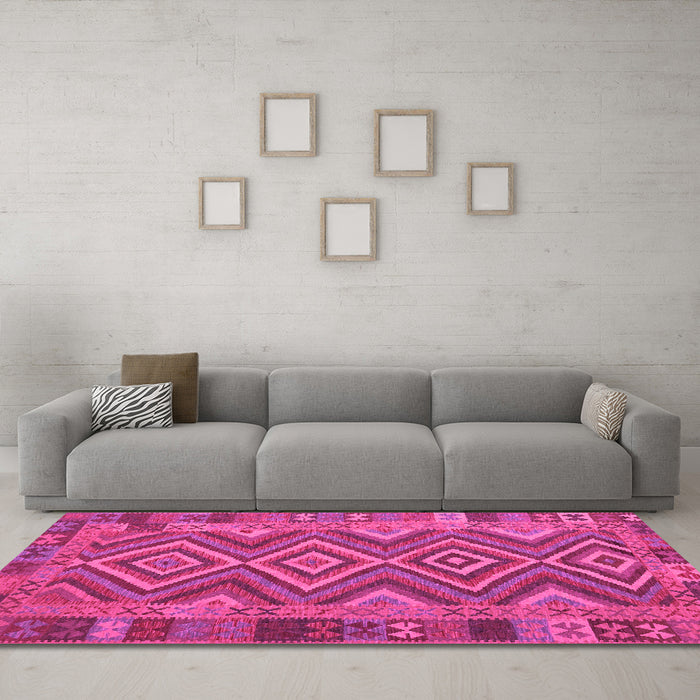 Machine Washable Southwestern Pink Country Rug in a Living Room, wshcon1097pnk
