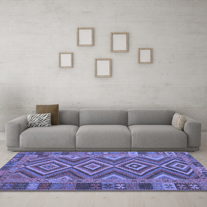 Machine Washable Southwestern Blue Country Rug in a Living Room, wshcon1097blu