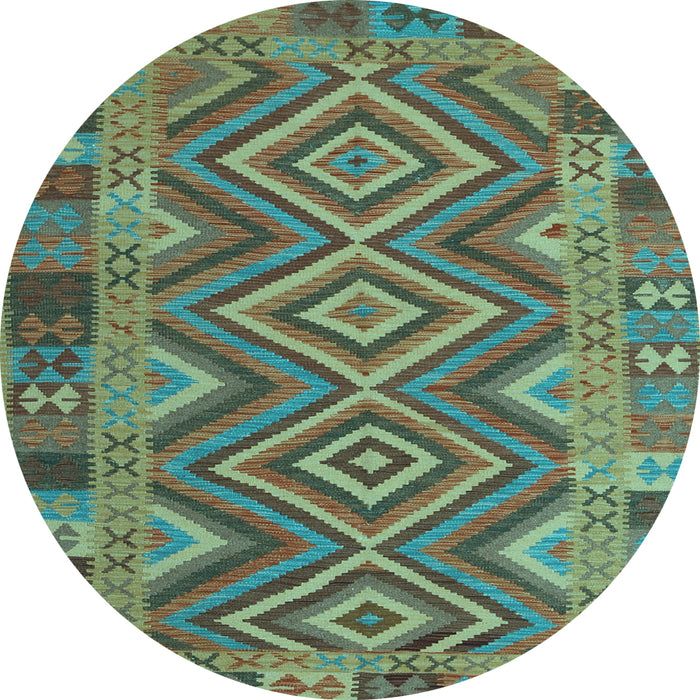 Round Machine Washable Southwestern Light Blue Country Rug, wshcon1097lblu