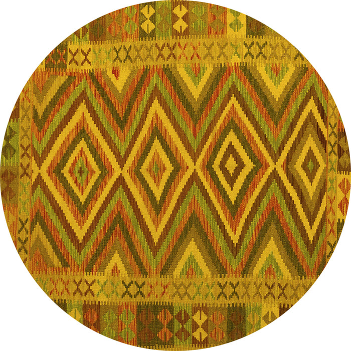 Round Southwestern Yellow Country Rug, con1097yw