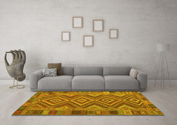 Machine Washable Southwestern Yellow Country Rug in a Living Room, wshcon1097yw