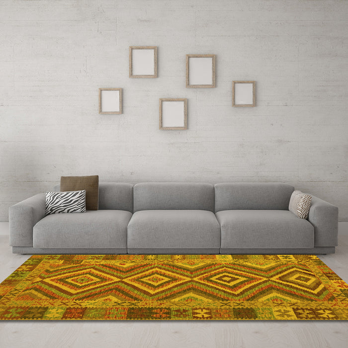 Machine Washable Southwestern Yellow Country Rug in a Living Room, wshcon1097yw