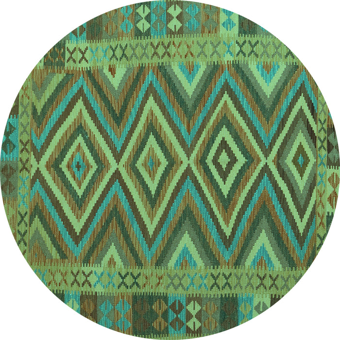 Round Machine Washable Southwestern Turquoise Country Area Rugs, wshcon1097turq