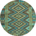 Round Southwestern Light Blue Country Rug, con1097lblu