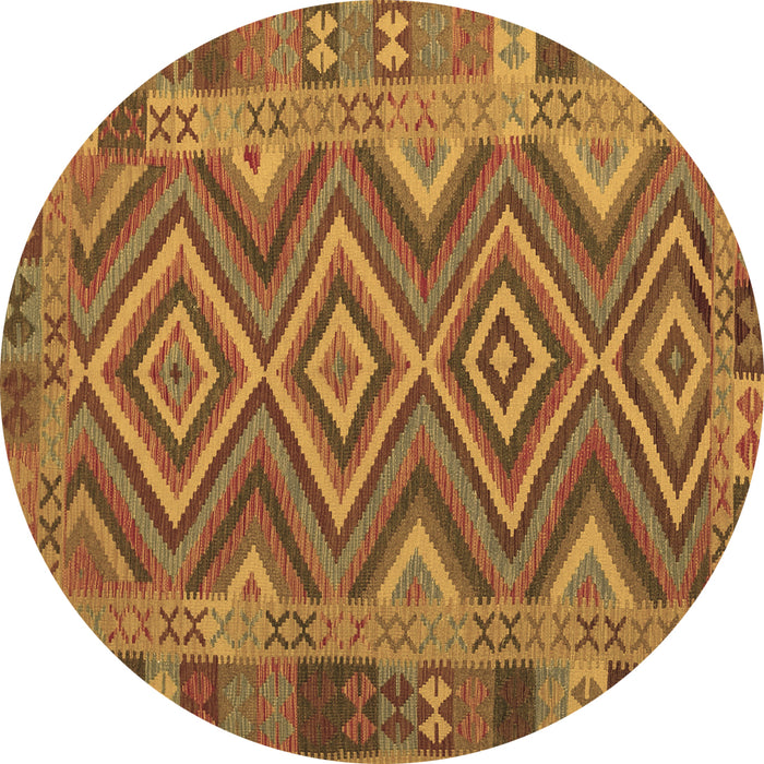 Round Machine Washable Southwestern Brown Country Rug, wshcon1097brn
