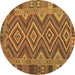 Round Machine Washable Southwestern Brown Country Rug, wshcon1097brn