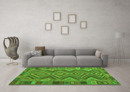 Machine Washable Southwestern Green Country Area Rugs in a Living Room,, wshcon1097grn