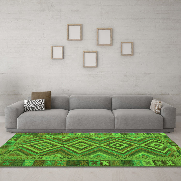 Machine Washable Southwestern Green Country Area Rugs in a Living Room,, wshcon1097grn