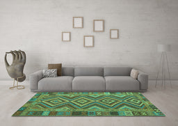 Machine Washable Southwestern Turquoise Country Area Rugs in a Living Room,, wshcon1097turq