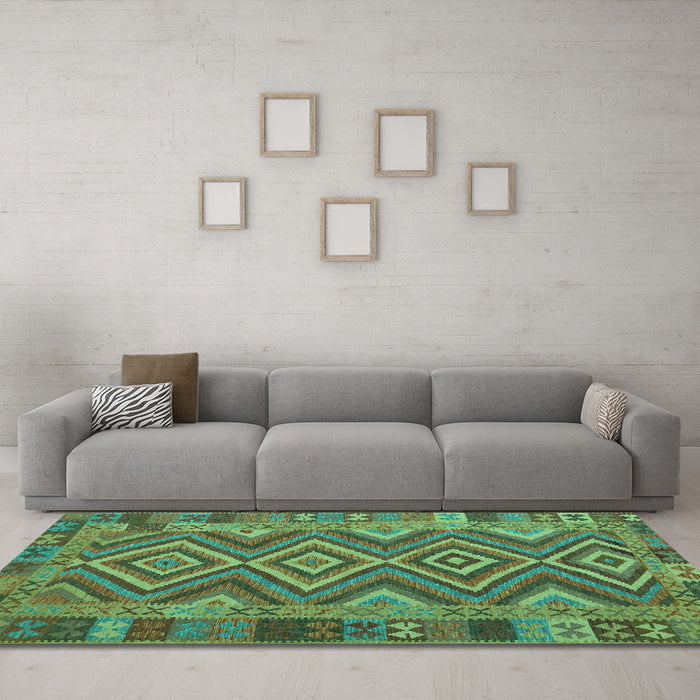 Machine Washable Southwestern Turquoise Country Area Rugs in a Living Room,, wshcon1097turq