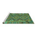 Sideview of Machine Washable Southwestern Turquoise Country Area Rugs, wshcon1097turq