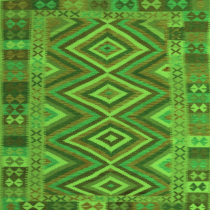 Round Machine Washable Southwestern Green Country Area Rugs, wshcon1097grn