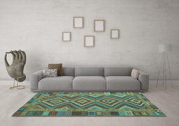 Machine Washable Southwestern Light Blue Country Rug in a Living Room, wshcon1097lblu