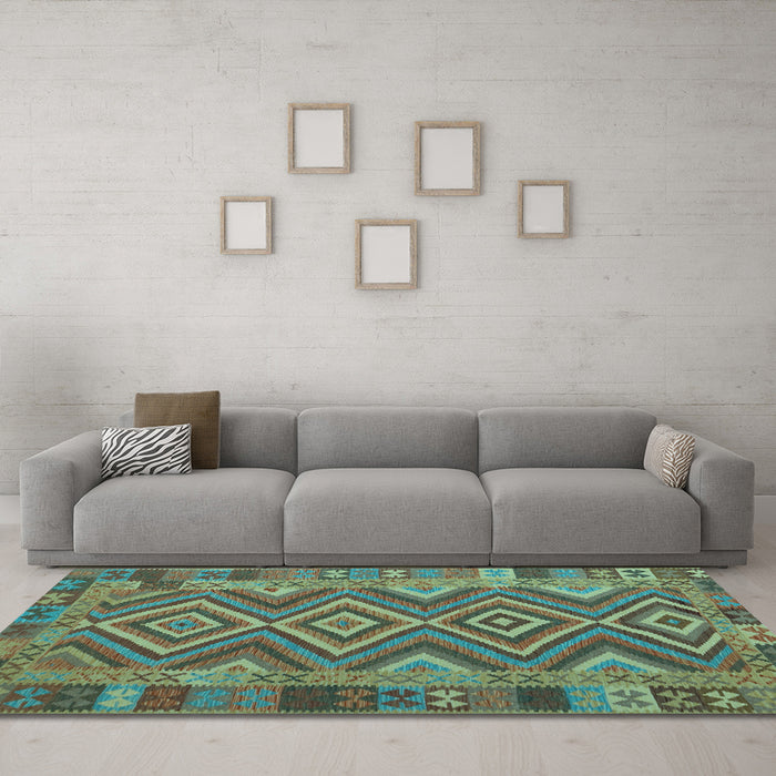 Machine Washable Southwestern Light Blue Country Rug in a Living Room, wshcon1097lblu