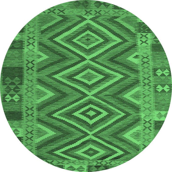 Round Machine Washable Southwestern Emerald Green Country Area Rugs, wshcon1097emgrn