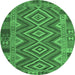 Round Machine Washable Southwestern Emerald Green Country Area Rugs, wshcon1097emgrn