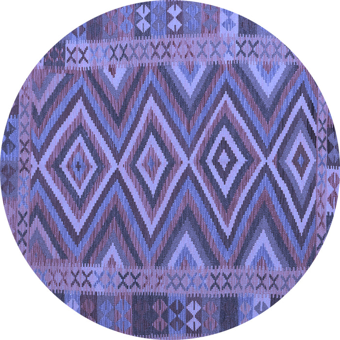 Round Machine Washable Southwestern Blue Country Rug, wshcon1097blu