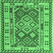 Square Machine Washable Southwestern Emerald Green Country Area Rugs, wshcon1098emgrn