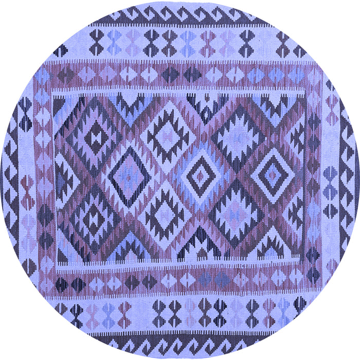 Round Machine Washable Southwestern Blue Country Rug, wshcon1098blu