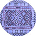 Round Machine Washable Southwestern Blue Country Rug, wshcon1098blu