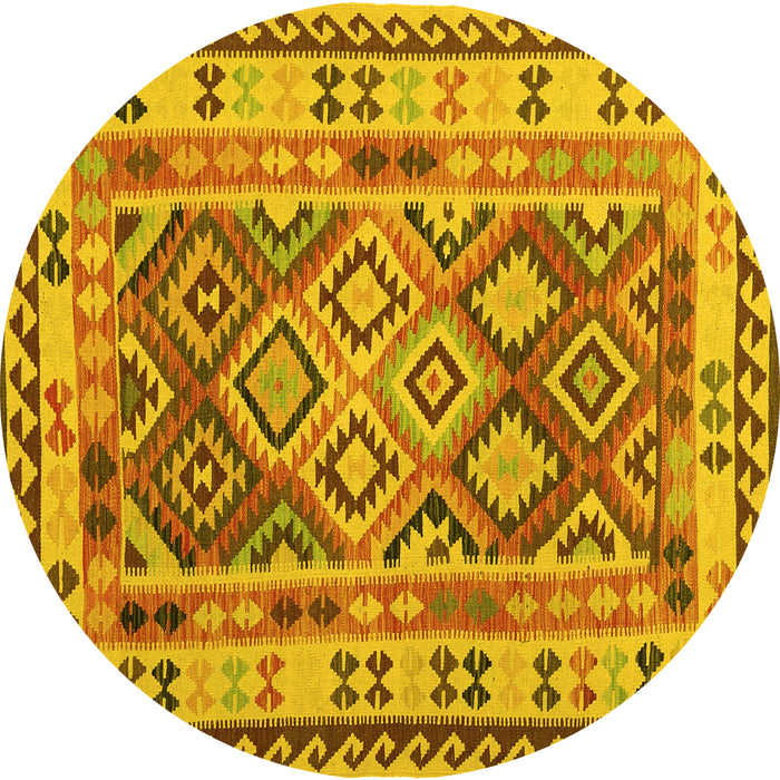 Round Southwestern Yellow Country Rug, con1098yw