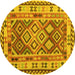 Round Southwestern Yellow Country Rug, con1098yw