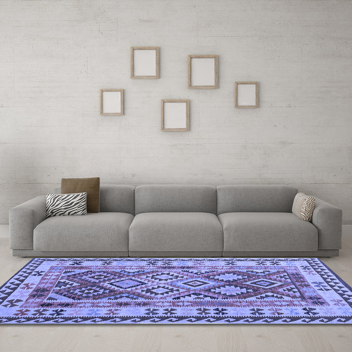 Machine Washable Southwestern Blue Country Rug in a Living Room, wshcon1098blu