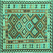 Square Machine Washable Southwestern Turquoise Country Area Rugs, wshcon1098turq