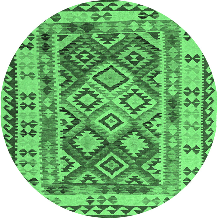 Round Machine Washable Southwestern Emerald Green Country Area Rugs, wshcon1098emgrn