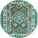 Round Southwestern Light Blue Country Rug, con1098lblu