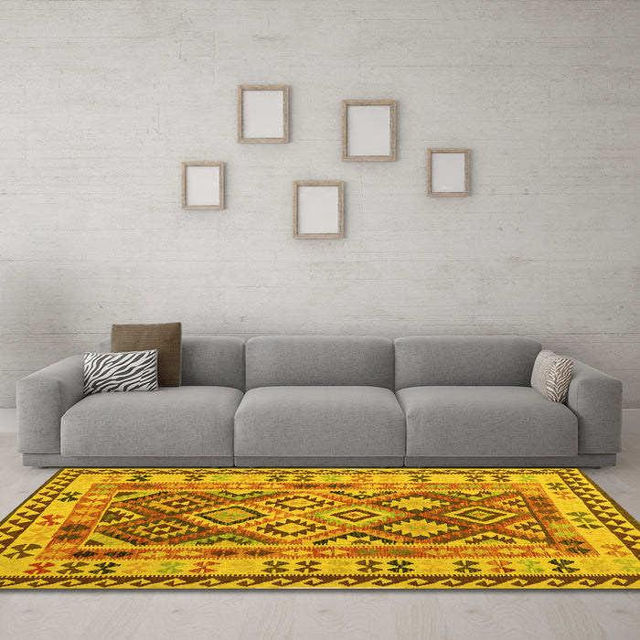Machine Washable Southwestern Yellow Country Rug in a Living Room, wshcon1098yw
