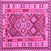 Square Machine Washable Southwestern Pink Country Rug, wshcon1098pnk