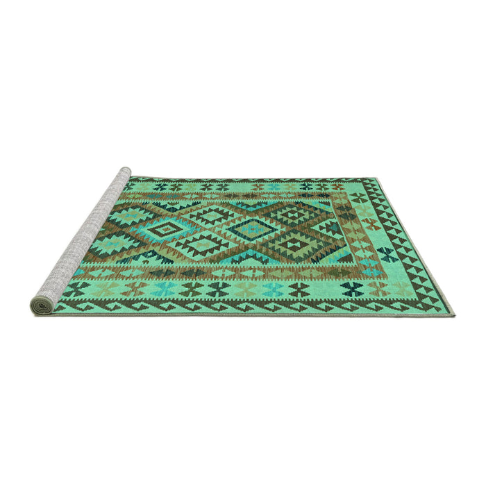 Sideview of Machine Washable Southwestern Turquoise Country Area Rugs, wshcon1098turq
