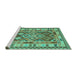 Sideview of Machine Washable Southwestern Turquoise Country Area Rugs, wshcon1098turq